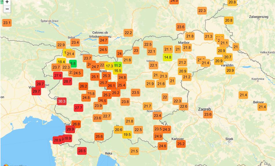 Med vzhodno in zahodno Slovenijo velika temperaturna razlika #animacija