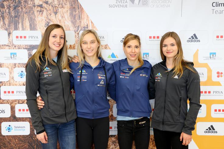 Katja Kadić, peta najboljša balvanistka te sezone, Janja Garnbret, aktualna svetovna prvakinja v težavnosti iz Pariza 2016, Mina Markovič, tretja na zadnjem SP in nosilka kar petih odličij s svetovnih prvenstev in Vita Lukan, aktualna mladinska svetovna prvakinja v težavnosti.  | Foto: Manca Čujež