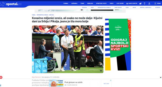 Srbski mediji, euro 2024 | Foto: zajem zaslona
