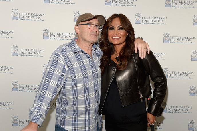 Phil Collins Orianne Cevey | Phil Collins skuša nekdanjo ženo izseliti iz svoje vile v Miamiju, potem ko se je poročila z drugim. Ona tega ne želi storiti, ampak mu grozi s pranjem umazanega perila v javnosti. | Foto Getty Images