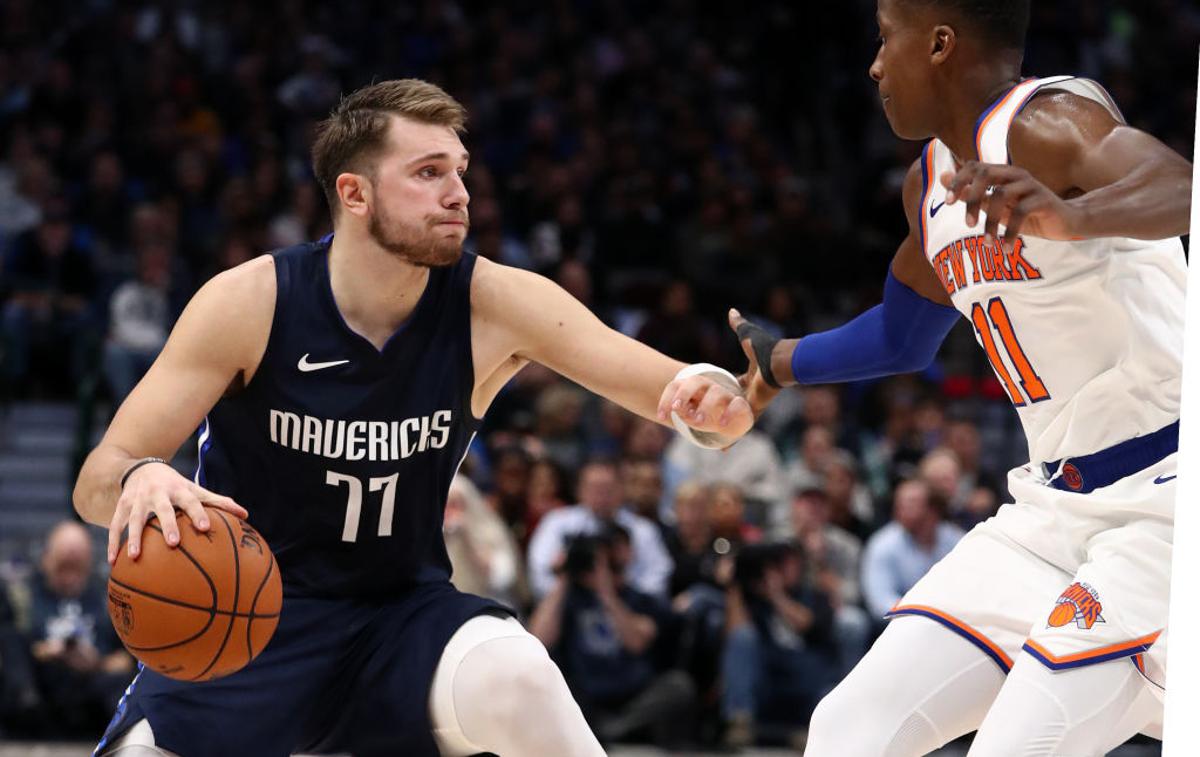 Luka Dončić | Luka Dončić je na tekmi proti New York Knicks dosegel svoj četrti trojni dvojček v tej sezoni (38 točk, 14 skokov in 10 asistenc), a ni bilo dovolj za zmago. | Foto Getty Images