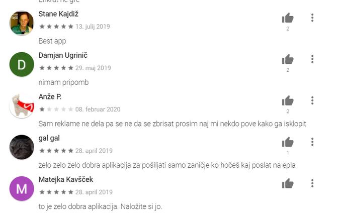 Aplikacijo ShareIt glede na ocene na servisu Google Play uporablja tudi kar nekaj Slovencev. | Foto: Matic Tomšič / Posnetek zaslona