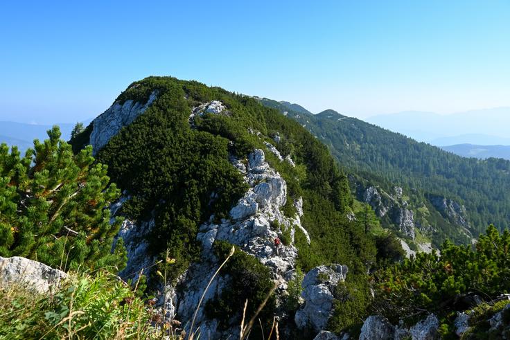 Pogled z Mrežc na sosednji Lipanski vrh. Pot med vrhovoma je na krajšem odseku nekoliko zahtevnejša, saj je treba poplezati prek manjše skalne stopnje. | Foto: Matej Podgoršek