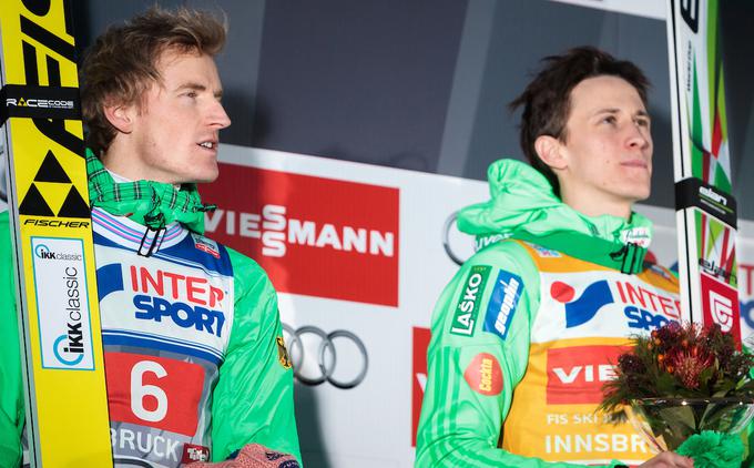 Severin Freund in Peter Prevc sta velika tekmeca. Nemec je moral letos na operacijo, a Grilc pravi, da lahko namesto njega vskoči tudi kakšen nov skakalec. | Foto: Sportida