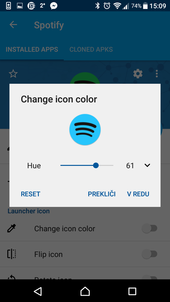 App Cloner uporabniku omogoča tudi, da spremeni barvo ikone klona izvirne aplikacije, s čimer bo vedno vedel, katero želi odpreti. | Foto: Matic Tomšič