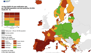 Del Slovenije na evropskem zemljevidu obarvan oranžno