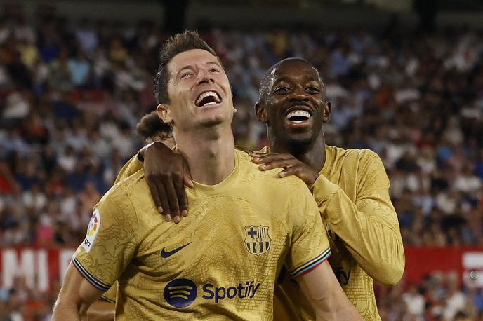 Barcelona Lewandowski Dembele | Lewandowski in Dembele sta trenutno ključna igralca Barcelone. | Foto Reuters