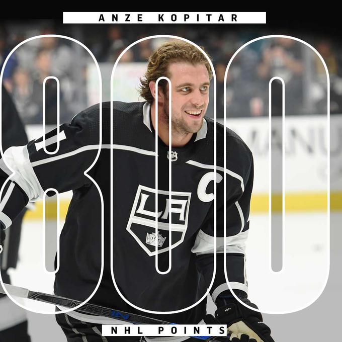 Anže Kopitar je na svoji 900. tekmi v ligi NHL dosegel jubilejno 800. točko. | Foto: Twitter - Voranc