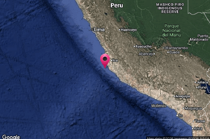 Peru, potres | Potres je nastal na globini 22 kilometrov blizu mesta Chupaca v istoimenski provinci v regiji Junin. | Foto Hidrografía Peru/X