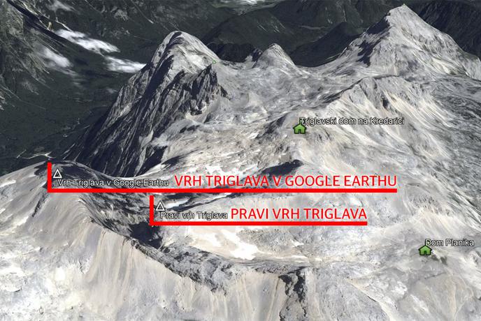 Ste opazili, da je Triglav na Google Earthu označen na napačnem mestu?