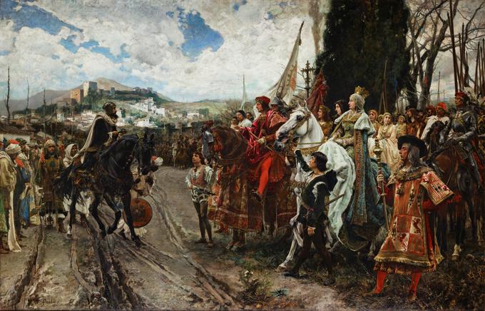 Zadnji mavrski vladar Granade Boabdil se je predal španskima katoliškima kraljema - Izabeli I. Kastiljski in Fernandu II. Aragonskemu. | Foto: commons.wikimedia.org