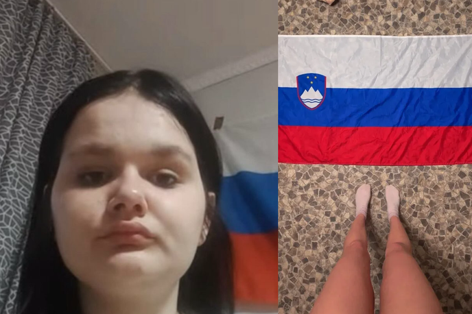 slovenska zastava | Ukrajinka Karina Kolb trdi, da ne podpira Rusije in da je bila neupravičeno žrtev javnega linča, saj se ni snemala pred rusko, temveč slovensko zastavo. Nekateri ji verjamejo, drugi ne. | Foto Threads / Posnetek zaslona