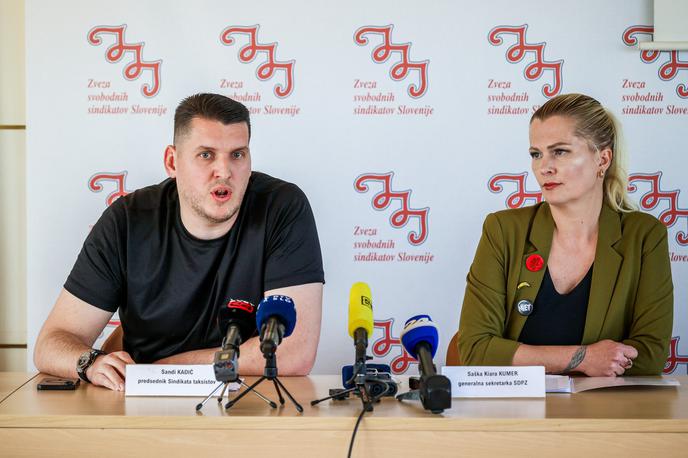 taksisti, sindikati | Predsednik sindikata taksistov Slovenije Sandi Kadić in generalna sekretarka Sindikata delavcev prometa in zvez Slovenije (SDPZ) Saška Kiara Kumer. | Foto Daniel Novakovič/STA