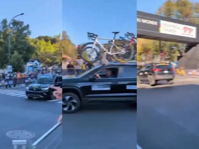 Nori prizori na SP: spremljevalni avtomobil poletel čez grbino, UCI izključila španskega trenerja