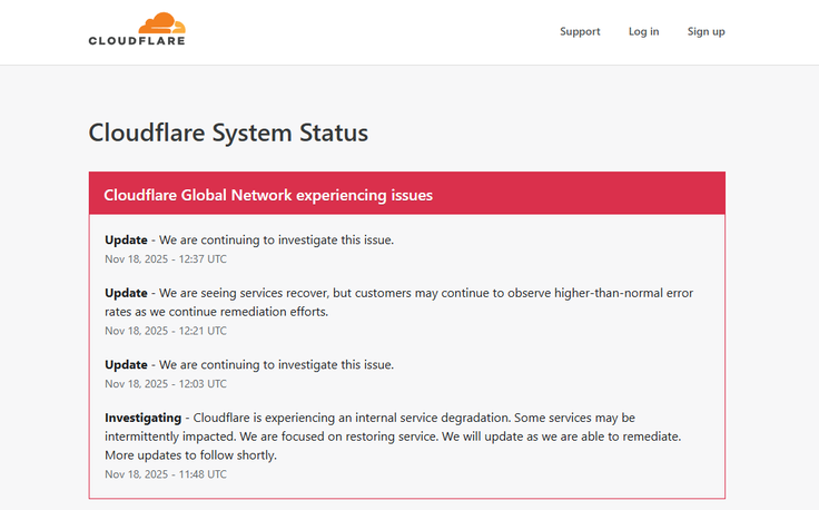 Obvestilo o preiskavi težav na spletni strani Cloudflare.  | Foto: Posnetek  zaslona