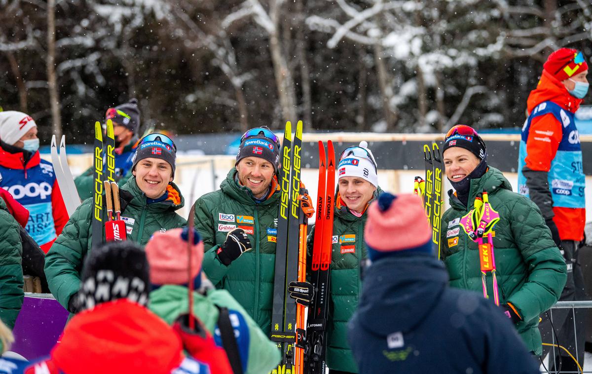 Norveška, Erik Valnes, Emil Iversen, Simen Hegstad Krueger, Johannes Klaebo | Najhitrejša je bila norveška prva štafeta. | Foto Guliverimage