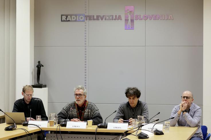 Franci Pavšer, Simon Kardum, Zvezdan Martić, Andrej Trček Izredna seja sveta RTV Slovenija. Na fotografiji delavski direktor RTV Slovenija Franci Pavšer, član uprave Simon Kardum in predsednik uprave Zvezdan Martić in član uprave Andrej Trček | Foto: Daniel Novaković/STA