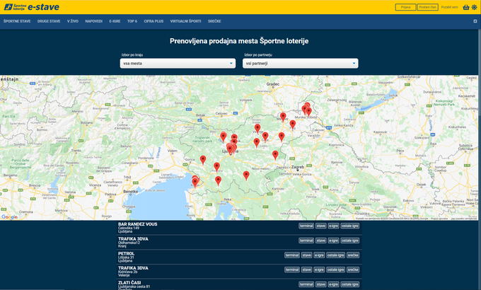 Interaktivni zemljevid, kjer lahko preverite aktualno število prenovljenih prodajnih mest Športne loterije | Foto: 