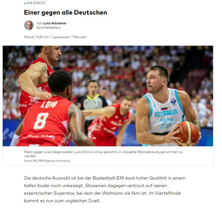 Die Welt o Dončiću | Foto: zajem zaslona