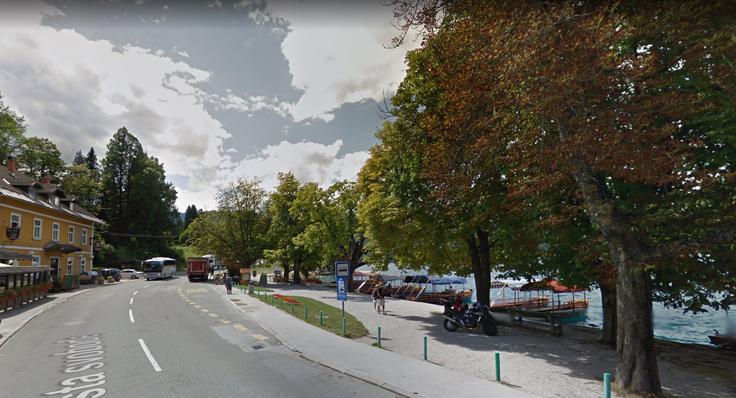 Strela je udarila v kostanj v bližini pletnarskega pristanišča pri Penzionu Mlino. | Foto: Google Street View