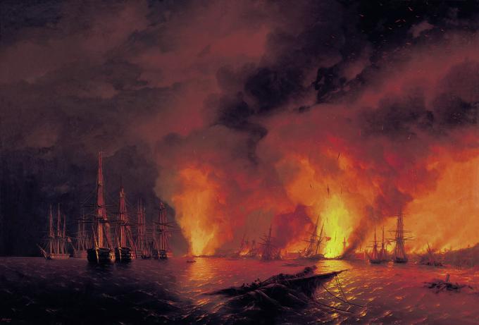 Rusko uničenje otomanske flote v bitki pri Sinopu 30. novembra 1853. | Foto: Wikimedia Commons