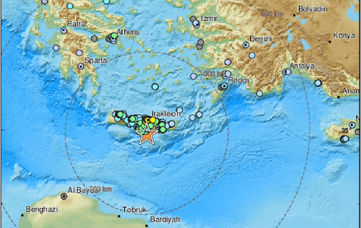 kreta | Grški inštitut za geodinamiko je sporočil, da je imel potres magnitudo 5,7. | Foto EMSC