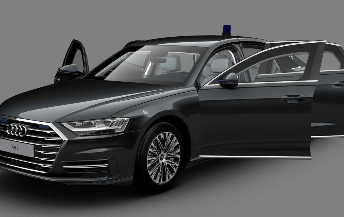 Audi A8 L | Blindirani A8 L se ob običajnega modela ne razlikuje veliko - novost so le modre luči LED. | Foto Audi
