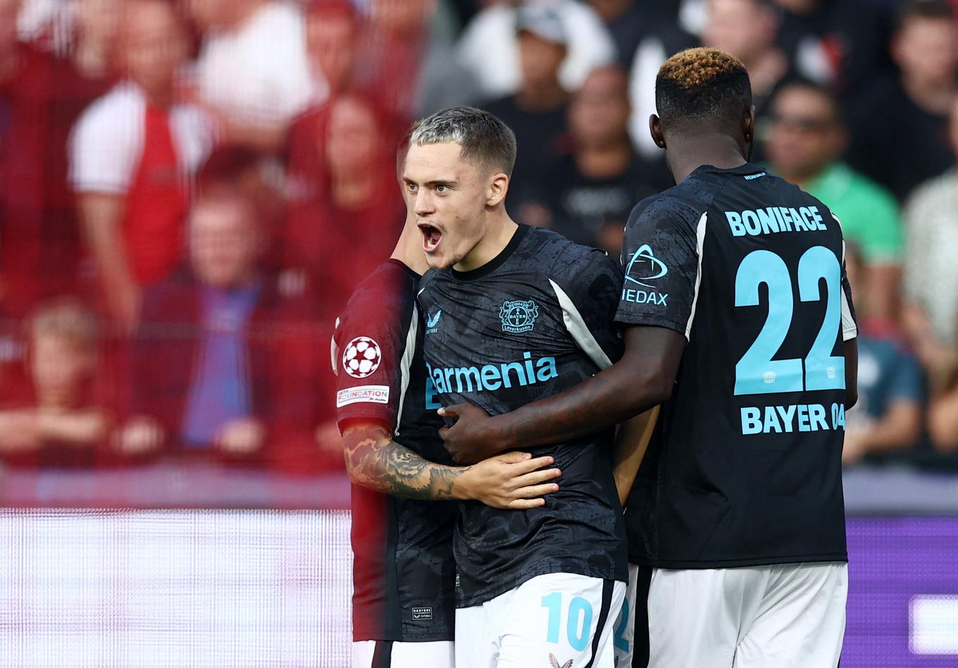   Florian Wirtz marcou para o campeão alemão Bayer Leverkusen em Rotterdam aos 5 minutos e marcou 31 minutos depois, quando o campeão alemão fez 3-0! | Foto: Reuters