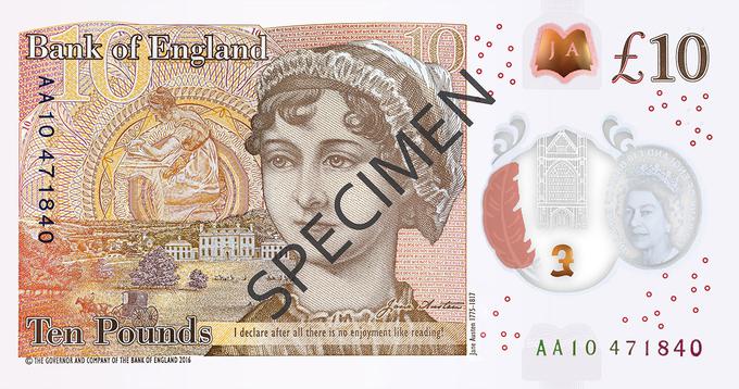 Književnica Jane Austen na bankovcu za deset angleških funtov | Foto: Bank of England