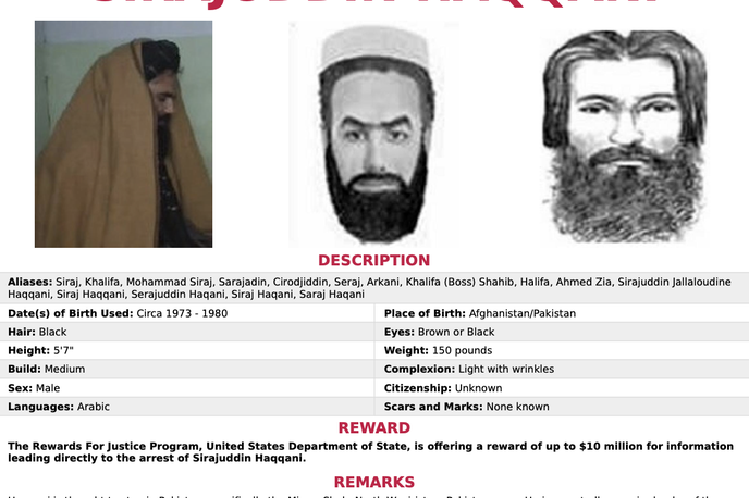 Siradžudin Haqani | Tiralica ameriškega FBI za Sirajudinom Hakanijem | Foto FBI