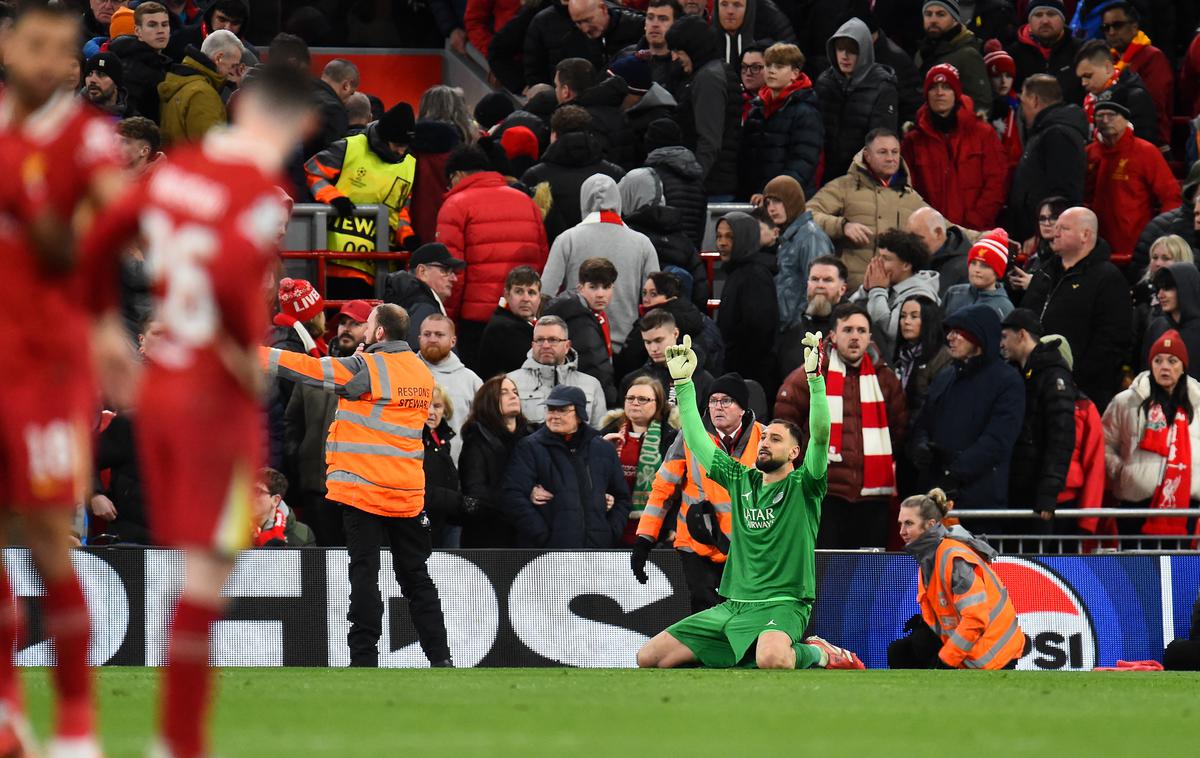 PSG Liverpool Gianluigi Donnarumma. | Takole je slavil Gianluigi Donnarumma. Izvrstno je branil že v rednem delu tekme. | Foto Reuters