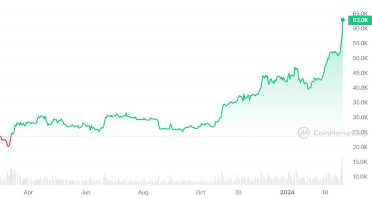 Rast cene bitcoina v zadnjih dvanajstih mesecih. | Foto: Coinmarketcap.com