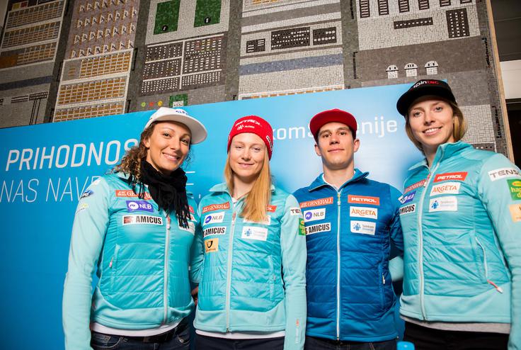 Ilka Štuhec, Ana Drev, Žan Kranjec in Ana Bucik bodo tudi v novi sezoni med osrednjimi slovenskimi smučarskimi aduti. | Foto: Sportida