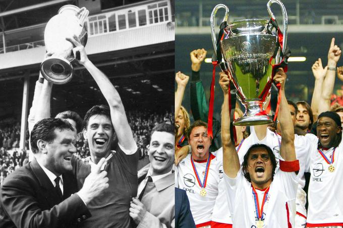 Cesare Maldini je leta 1963 Milanu pomagal do prvega naslova evropskega prvaka, Paolo Maldini pa do tretjega (1989), četrtega (1990), petega (1994), šestega (2003) in tudi zadnjega, sedmega (2007). | Foto: Getty Images