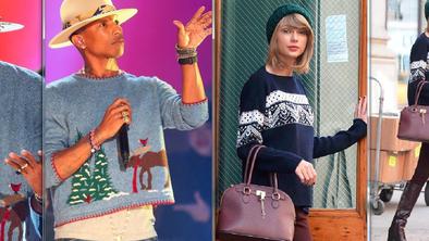 Pharrell za božič v puloverju, ki mu ga je spletla stara mama