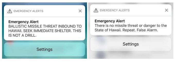 Tako je bilo 13. januarja videti obvestilo o balističnem napadu na Havaje, ki se je kmalu izkazalo za pomoto.  | Foto: Reuters