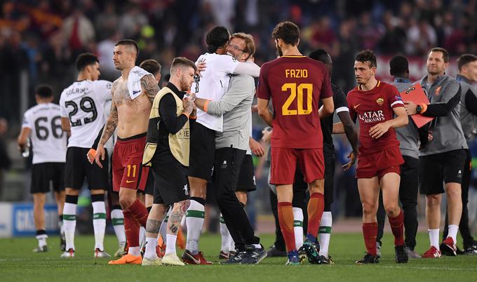 Liverpool se je po enem najslajših porazov v zgodovini veselil nastopa v finalu lige prvakov, Roma pa je žalovala.  | Foto: Reuters
