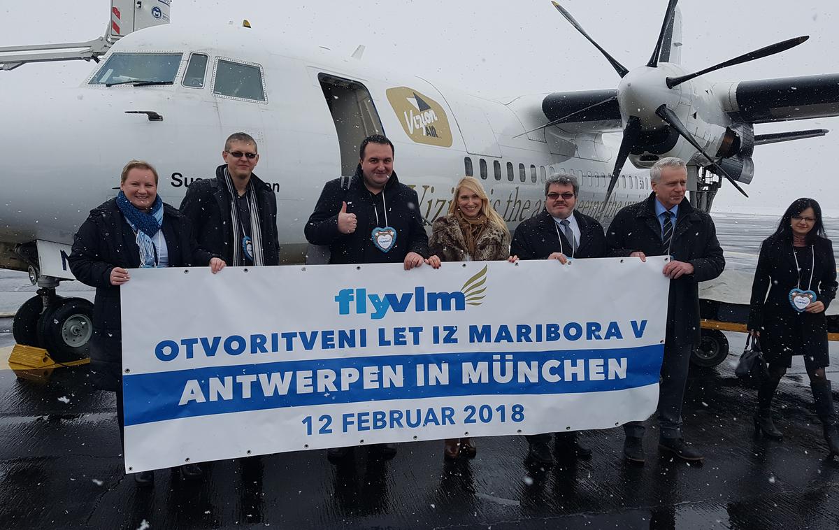 Prvi polet letalskega prevoznika VLM Airlines iz Maribora proti Antwerpnu z vmesnim postankom v Münchnu. | Kitajski vlagatelji so Maribor povezali z belgijskim mestom Antwerpen, a ne za dolgo. | Foto STA