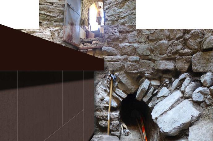 Rimski stolp, Ajdovščina | Kloaka bo predstavljena v celoti, tudi v tistem delu, kjer se fizično ni ohranila. Potek sten in dna bo ponazorjen, prostor pa osvetljen s svetilko, nameščeno pod jekleno konstrukcijo. Dno stolpa bo utrjeno z drenažnim nasutjem. | Foto občina Ajdovščina