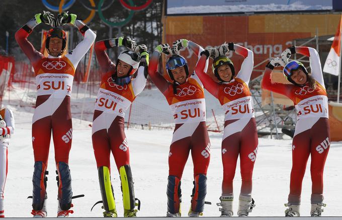 Švicarska reprezentanca je takole pozdravljala zlato odličje. | Foto: Reuters