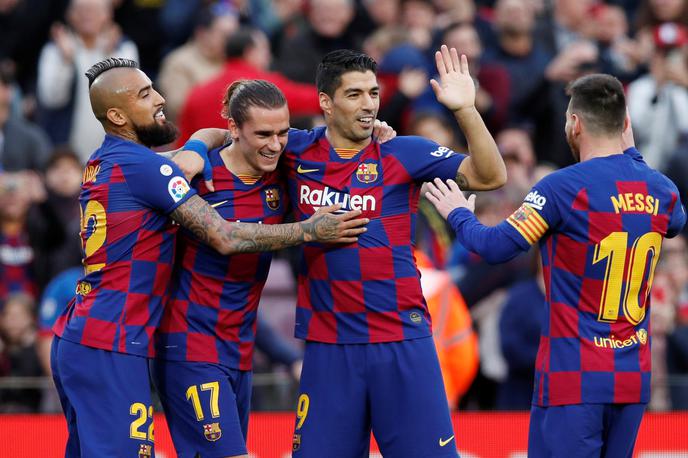 Barcelona | Na tekmi z Alavesom so zadeli vsi Barcelonini nogometaši na fotografiji, Arturo Vidal, Antoine Griezmann, Luis Suarez in Lionel Messi.  | Foto Reuters