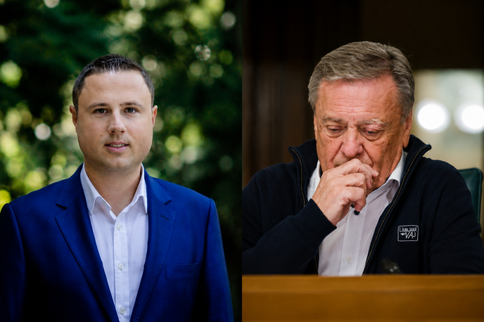 Žan Mahnič, Zoran Janković | Poslanec SDS Žan Mahnič in ljubljanski župan Zoran Janković sta glede vprašanja pokopa žrtev povojnih pobojev na Žalah na popolnoma različnih bregovih. | Foto STA, omrežje X