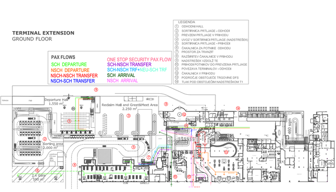 Skica predvidene ureditve pritličja novega terminala | Foto: Fraport