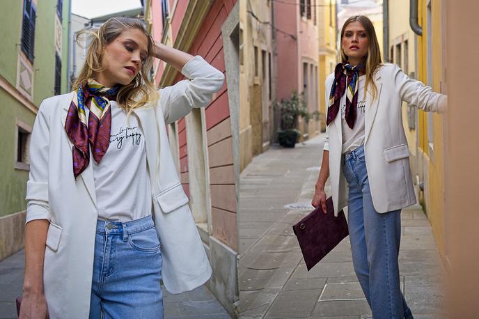 Red by Mana | Kapsulna moda v praksi: kombinacija belega suknjiča in kavbojk ustvarja brezčasen videz, ki deluje od jutra do večera. | Foto Digital Trade
