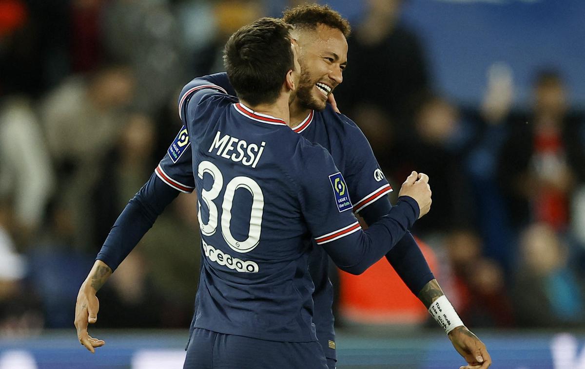 Neymar, Leo Messi, PSG, prvak 22 | PSG si je priboril jubilejni deseti naslov francoskega prvaka. Gol za odločilno točke je zabil Lionel Messi, podajalec pa je bil Neymar. | Foto Reuters