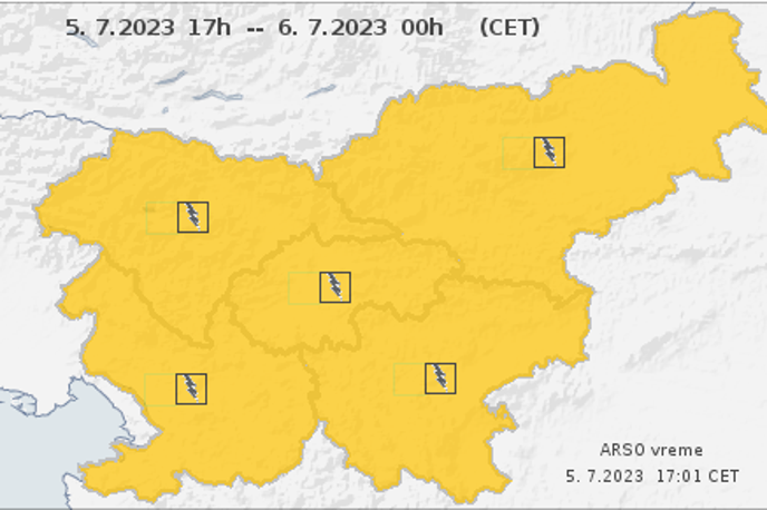 Arso Slovenija, oranžno opozorilo | Arso je za celotno območje države prav tako izdal oranžno vremensko opozorilo. | Foto ARSO Meteo