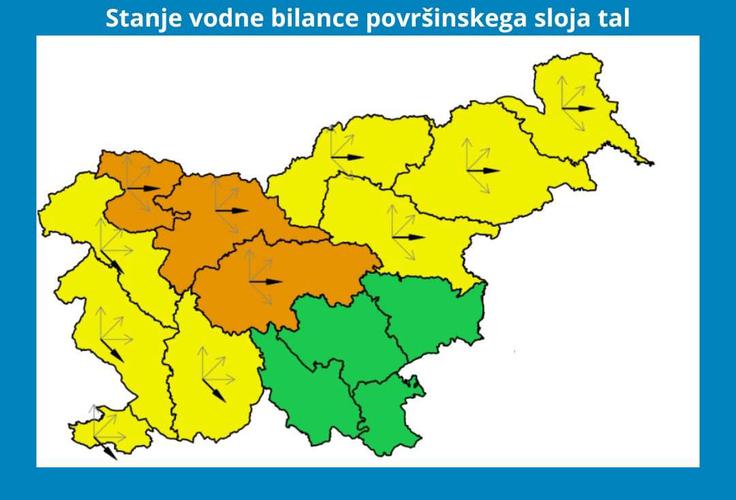 Stanje vodne bilance površinskega sloja tal 10. aprila 2026 | Foto: Arso vreme