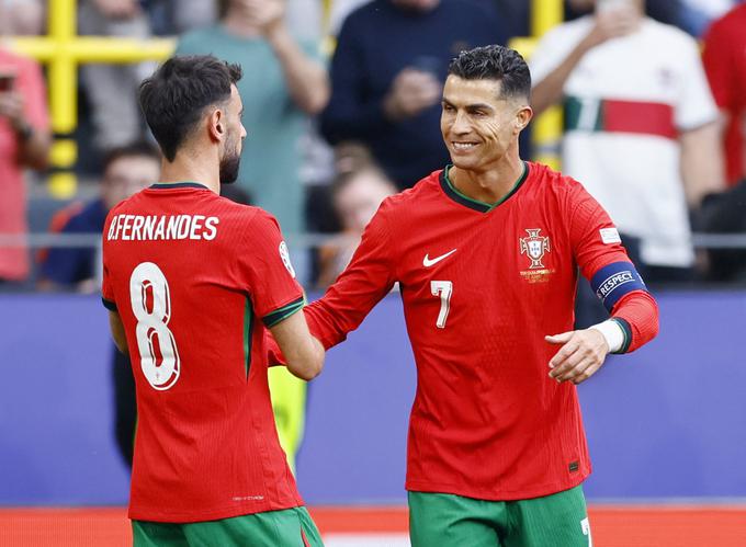 Cristiano Ronaldo in Bruno Fernandes sta bila nekaj časa soigralca pri Manchester Unitedu, na tem Euru pa sta odlično sodelovala zlasti proti Turčiji. | Foto: Reuters