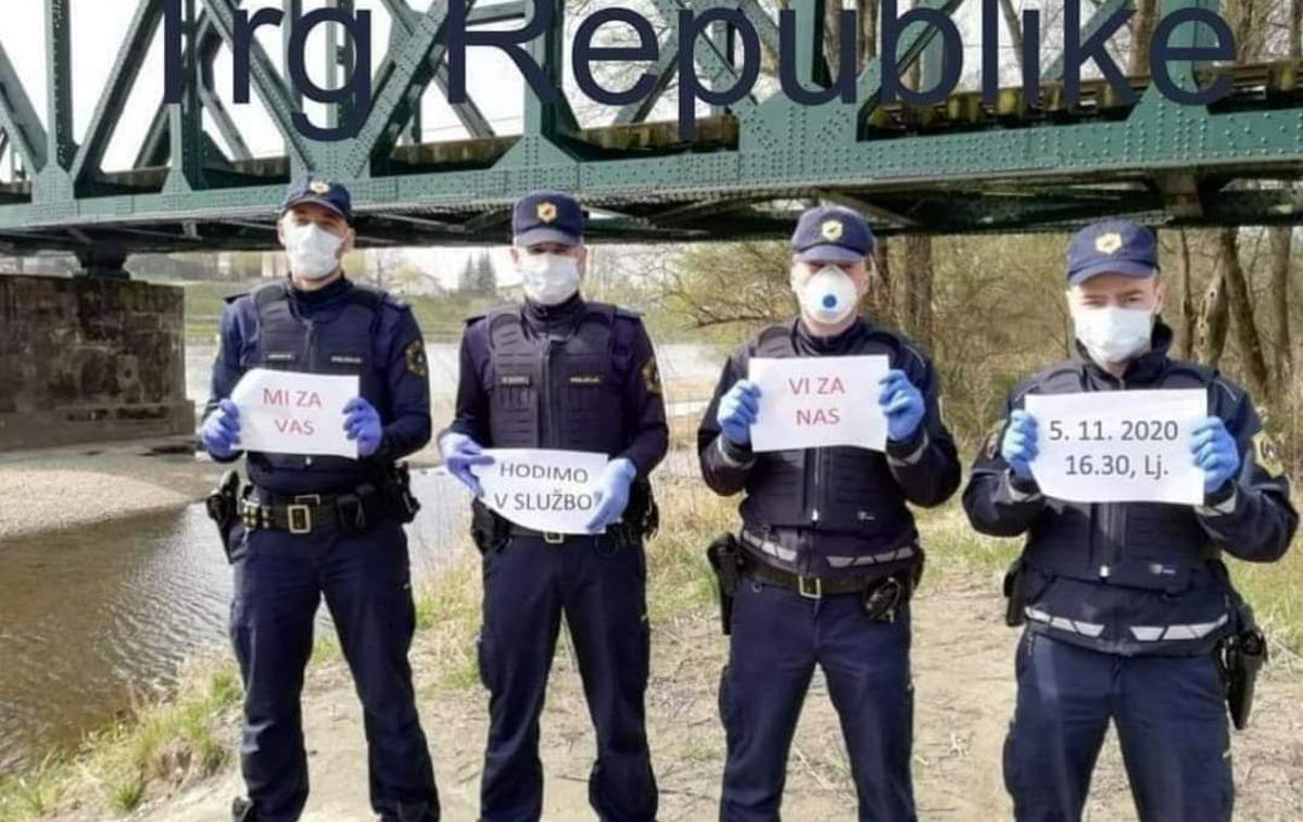 Policija Fake | Zadnji napis na fotografiji policistov je bil spremenjen, da bi ustrezal drugi agendi.  | Foto Twitter