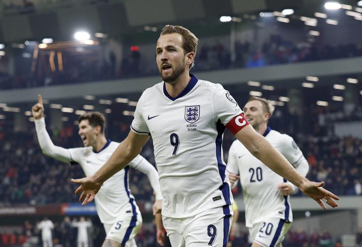 Harry Kane je zadel v polno tudi na gostovanju v Tirani. Med strelce se je vpisal v 74. in 82. minuti. | Foto: Reuters
